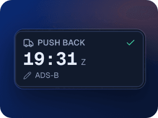 A push-back time card in PilotDeck: 19:31 Zulu, read from ADS-B